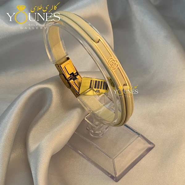 دستبند طلا چرم طرح گل زنانه